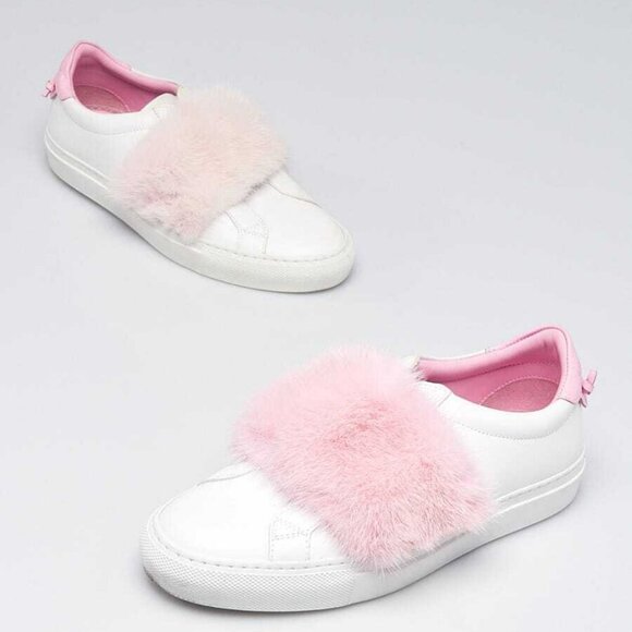 Givenchy White/Pink Leather/Mink Slip On Sneaker Size 5.5/36 - Picture 1 of 5